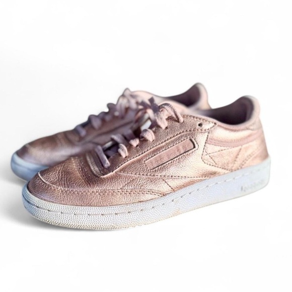 Reebok Shoes - Reebok Club C 85 pink metallic leather trainers